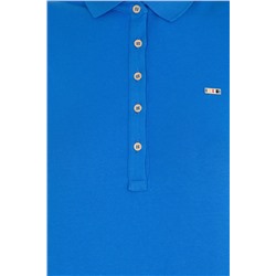 Kadın Saks Polo Yaka Örme Elbise