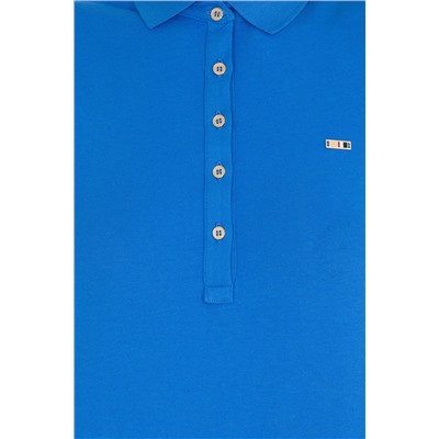 Kadın Saks Polo Yaka Örme Elbise