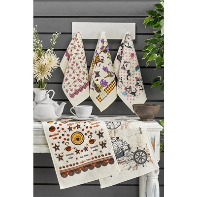 Casnack Nora 5 Adet Baskılı Mutfak Havlusu Seti 30x50 Nora Havlu