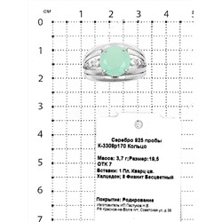 Кольцо из серебра с пл.кварцем цв.халцедон и фианитами родированное 925 пробы К-3309р170
