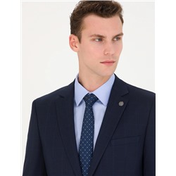 Ekose Lacivert Ekstra Slim Fit Takım Elbise