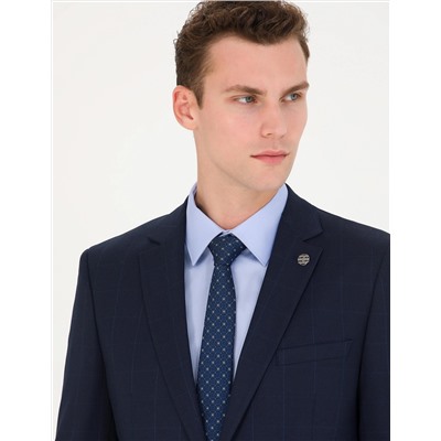 Ekose Lacivert Ekstra Slim Fit Takım Elbise