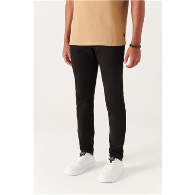 Siyah Armürlü Esnek 5 Cepli Slim Fit Dar Kesim Kanvas Pantolon
