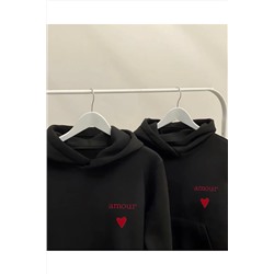 My BlogSevgili Çift Kombini 2'li Amour Kabartmalı Kalp Baskılı Sweatshirt