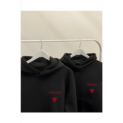 My BlogSevgili Çift Kombini 2'li Amour Kabartmalı Kalp Baskılı Sweatshirt