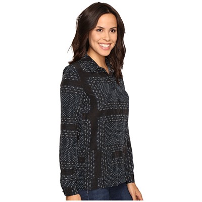 Long Sleeve Button Front Bandana Print Pajama Top