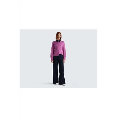 United Colors of Benetton Kadın Lila Boxy Fit Asimetrik Kesim Kazak 123P105FD105K-0K9