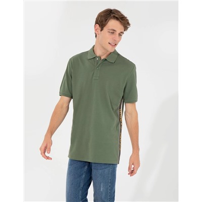 Haki Regular Fit Yandan Çizgili Polo Yaka Tişört