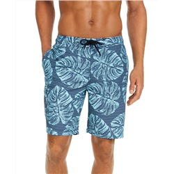 Club Room Men's Stripe Leaf-Print 7" Board Shorts, Created for Macy's