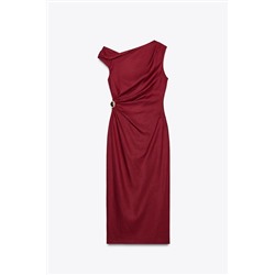 LINEN BLEND DRAPED MIDI DRESS