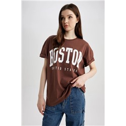 Defacto Oversize Fit Bisiklet Yaka Baskılı Kısa Kollu %100 Pamuk Tişört Z7614AZ23SM