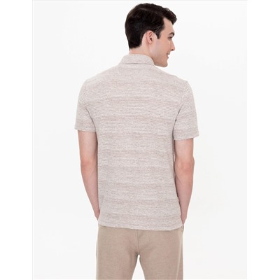 Bej Dokulu Slim Fit Polo Yaka Tişört