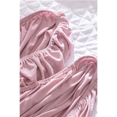 Valeria King Size Plus %100 Pamuk Lastikli Penye Çarşaf - Gül Kurusu