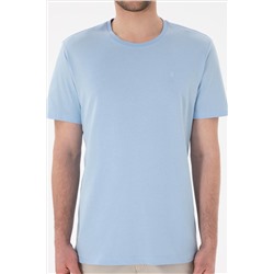 Erkek Regular Fit Bisiklet Yaka Mavi Basic Tişört