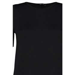 Siyah A-line Cut-Out Detaylı Yazlık Örme Büyük Beden Elbise TBBSS22EL2986