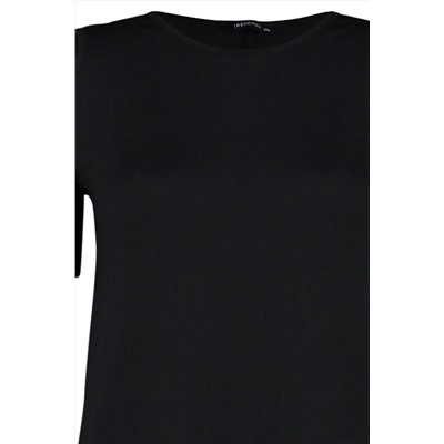 Siyah A-line Cut-Out Detaylı Yazlık Örme Büyük Beden Elbise TBBSS22EL2986