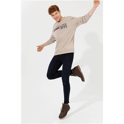 Erkek Taş Bisiklet Yaka Sweatshirt
