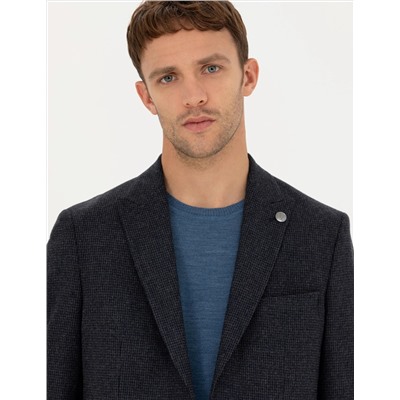 Lacivert Slim Fit Yün Karışımlı Ceket