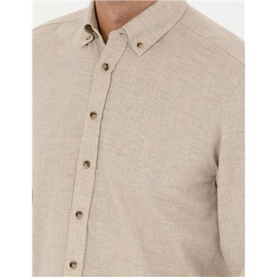 Bej Slim Fit Uzun Kollu Gömlek