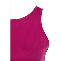 Fuşya Shift Bisiklet Yaka Yırtmaçlı %100 Pamuk Maxi/Uzun Örme Elbise TBBSS22AH0162