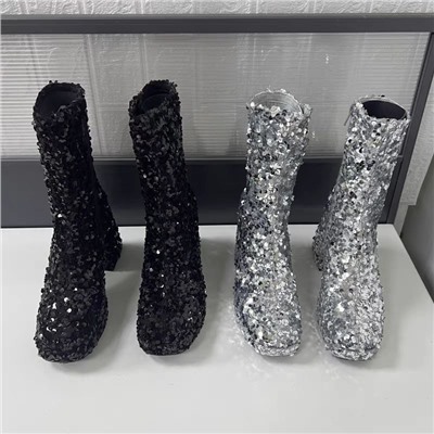 ⭐️Женские ботинки из пайеток на устойчивом каблуке