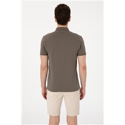 Erkek Slim Fit Polo Yaka Vizon Basic Tişört
