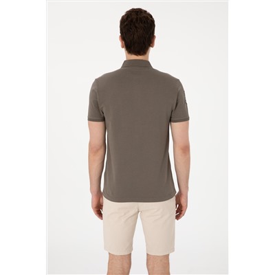 Erkek Slim Fit Polo Yaka Vizon Basic Tişört