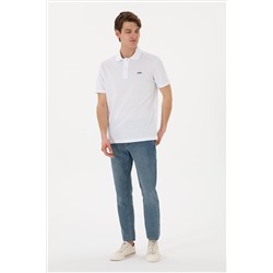 Erkek Regular Fit Polo Yaka Beyaz Basic Tişört