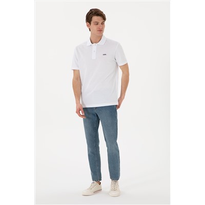 Erkek Regular Fit Polo Yaka Beyaz Basic Tişört