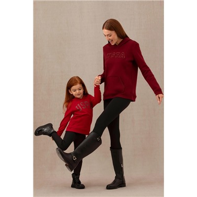 Kız Çocuk Kırmızı Basic Kapüşonlu Sweatshirt