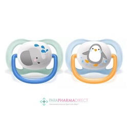 Avent Sucettes Ultra Air Animals 0-6 mois Éléphant & Pingouin x2