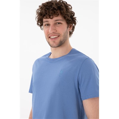 Erkek Regular Fit Bisiklet Yaka Koyu Mavi Basic Tişört