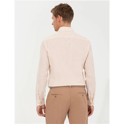 Açık Sarı Slim Fit Uzun Kollu Gömlek
