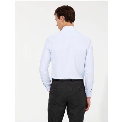 Açık Mavi Slim Fit Armürlü Uzun Kollu Gömlek
