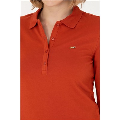Kadın Kiremit Basic Polo Yaka Sweatshirt