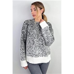 Ritnice Kadın Snowy Tüylü Füme Krem Taşlı Kazak 1293