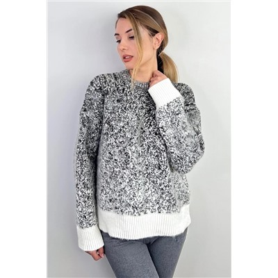 Ritnice Kadın Snowy Tüylü Füme Krem Taşlı Kazak 1293
