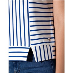 İndigo Çizgili Comfort Fit Kolsuz Bluz