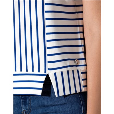 İndigo Çizgili Comfort Fit Kolsuz Bluz