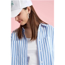 Defacto Oversize Fit Çizgili Tek Cepli Poplin %100 Pamuk Gömlek W6902AZ22SP
