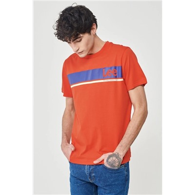 Lee, Regular Fit Normal Kesim %100 Pamuk Bisiklet Yaka Kırmızı Tişört