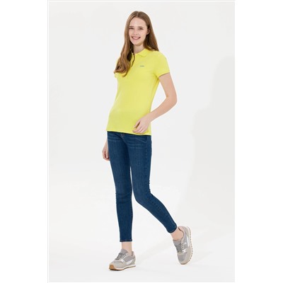 Kadın Neon Sarı Basic Polo Yaka Tişört