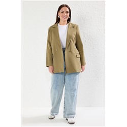 Trendyol Curve Açık Haki Regular Astarlı Kruvaze Kapama Dokuma Büyük Beden Blazer Ceket TBBAW25AG00022