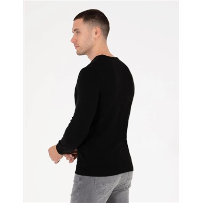 Siyah Slim Fit Bisiklet Yaka Basic Triko Kazak
