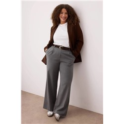 Gri Lastik Belli Wide Leg Büyük Beden Dokuma Pantolon TBBAW26AR00019