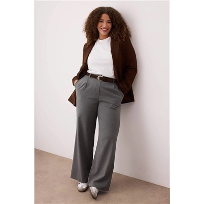 Gri Lastik Belli Wide Leg Büyük Beden Dokuma Pantolon TBBAW26AR00019
