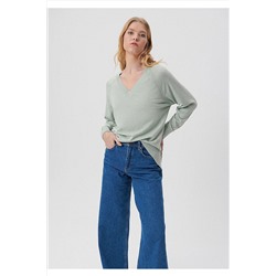 MaviV Yaka Yeşil Kazak Loose Fit / Bol Rahat Kesim 1710144-82358