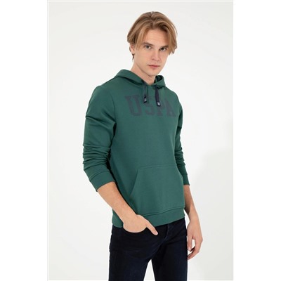 Erkek Yeşil Kapüşonlu Basic Sweatshirt