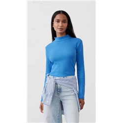 Ribbed Mock-Neck T-Shirt