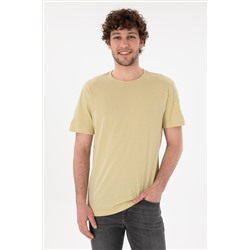 Erkek Regular Fit Bisiklet Yaka Açık Haki Basic Tişört